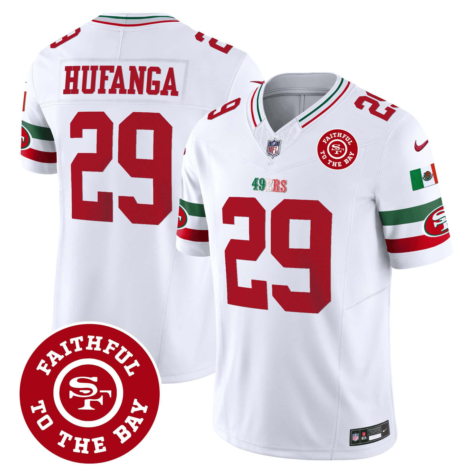 Men San Francisco 49ers 29 Hufanga White 2024 Nike Mexico Faithful To The Bay Patch Vapor NFL Jersey